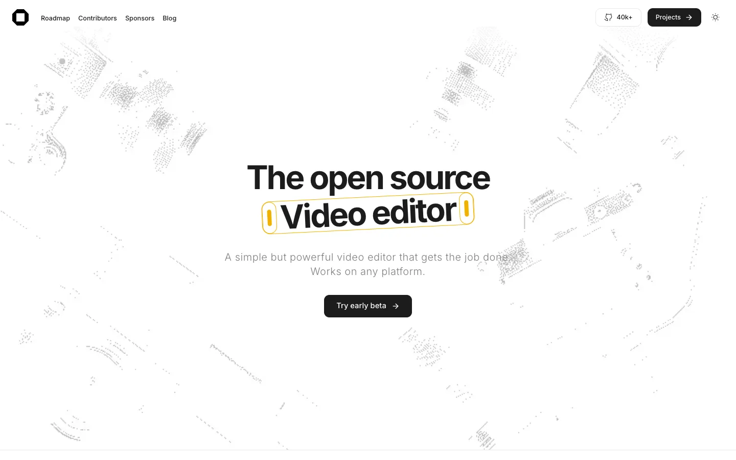 OpenCut public website presenting the open-source video editor and early beta