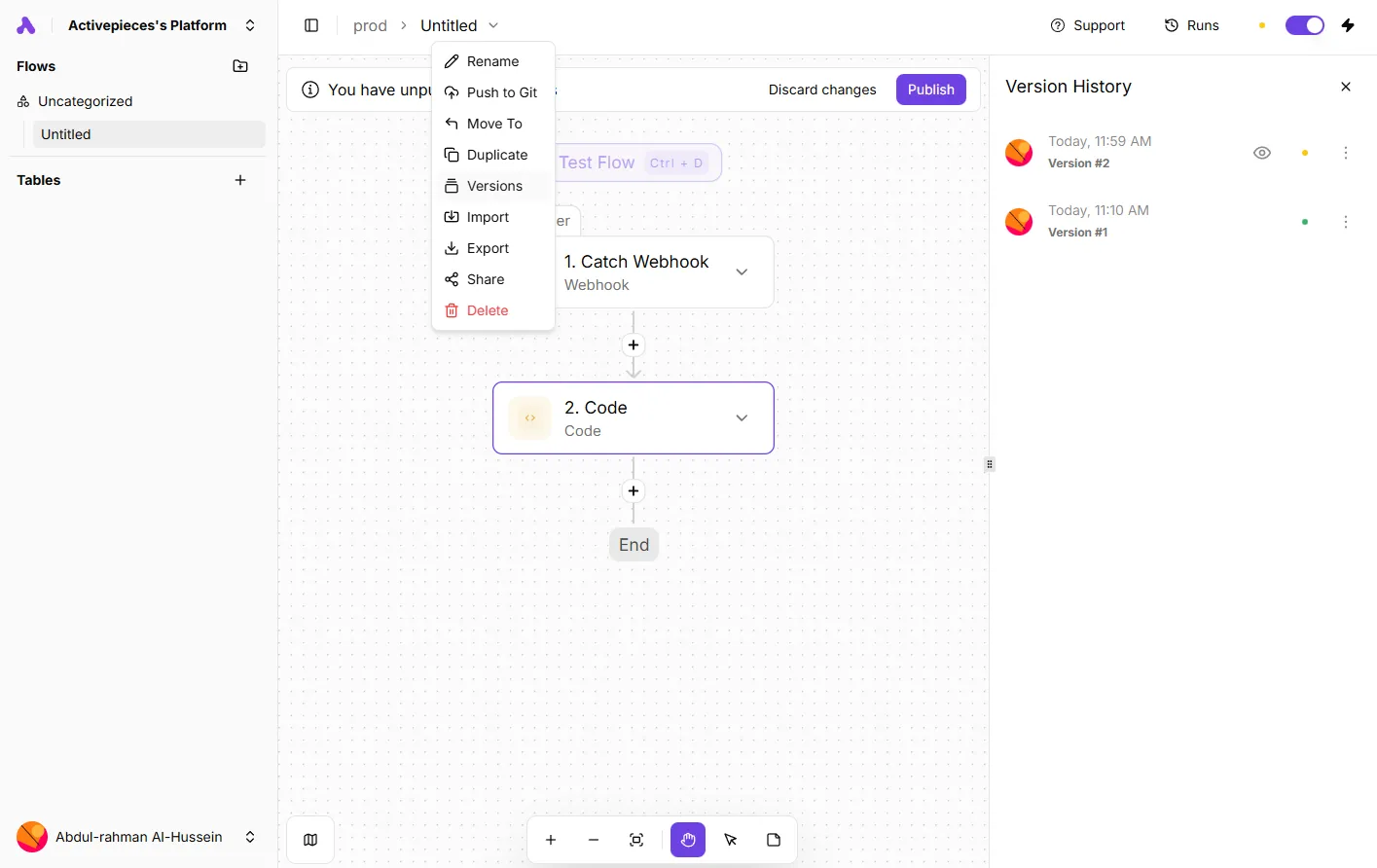 Activepieces 流程历史界面