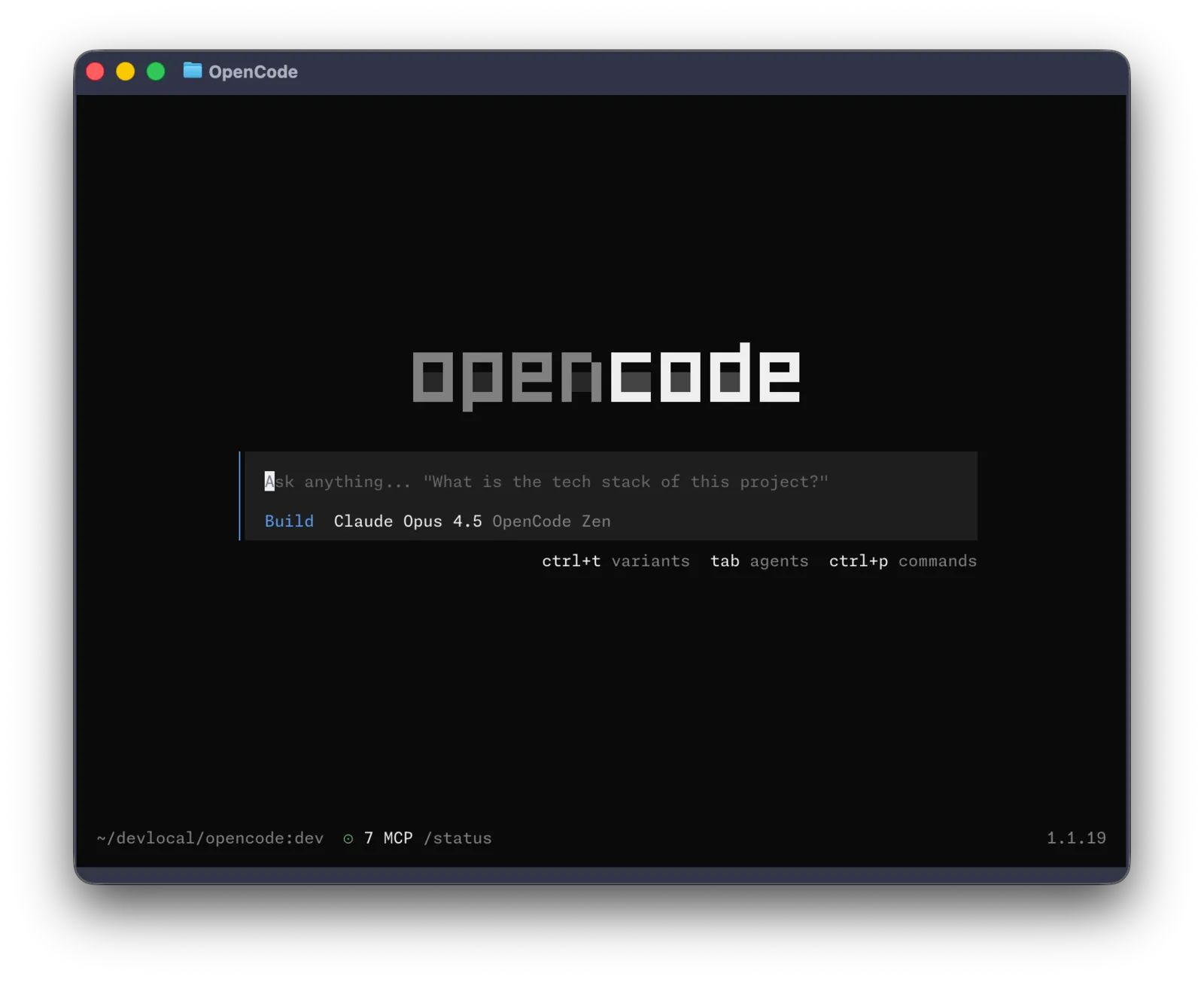 OpenCode 启动与会话画面
