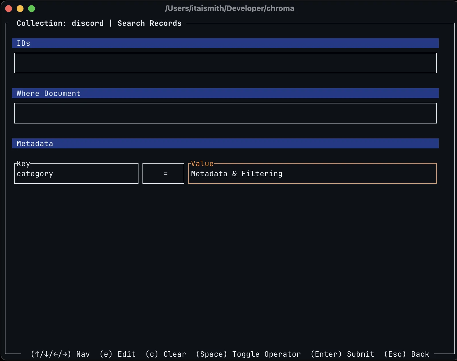 Chroma CLI 集合查询界面