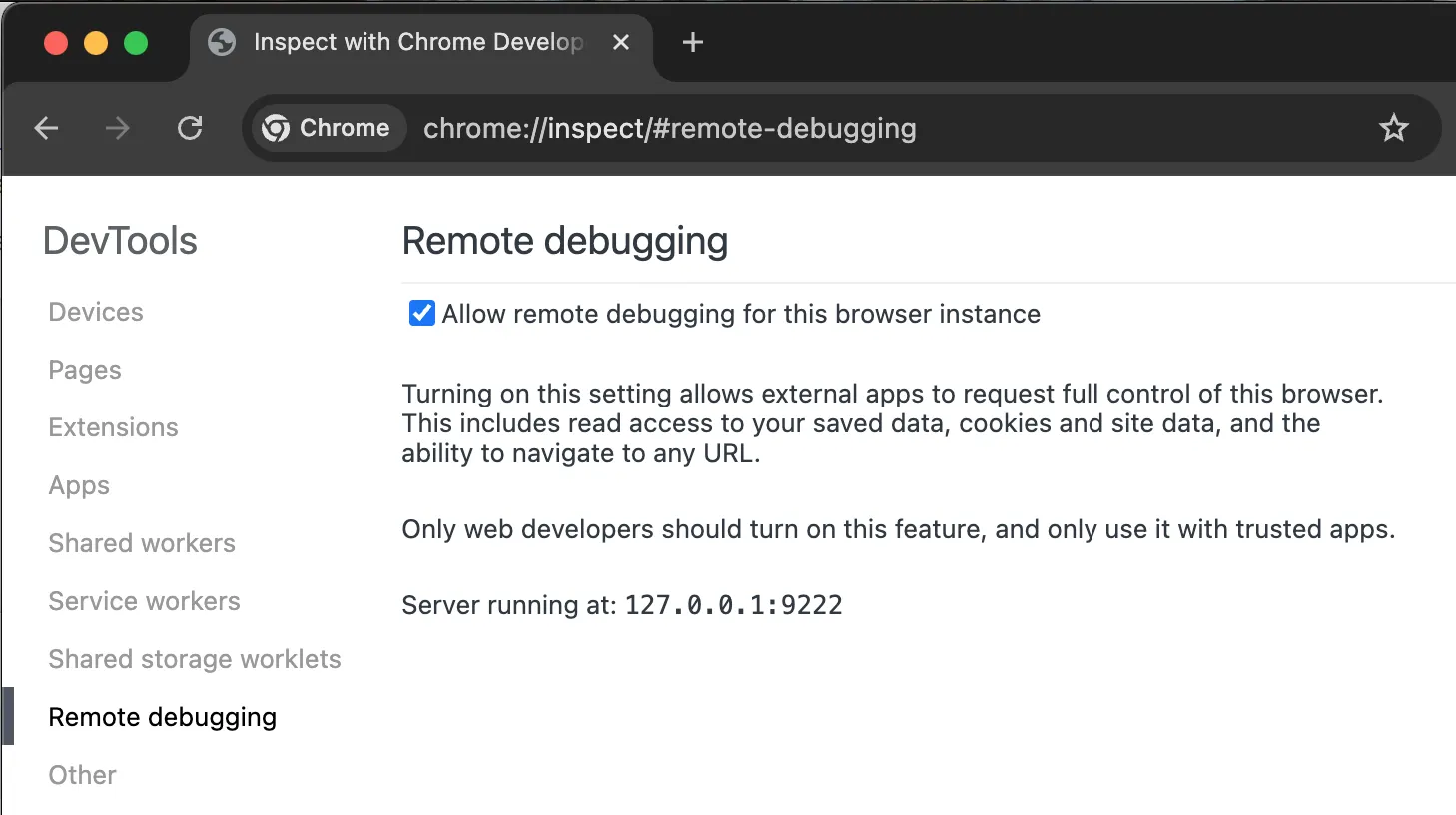 Chrome 远程调试启用界面