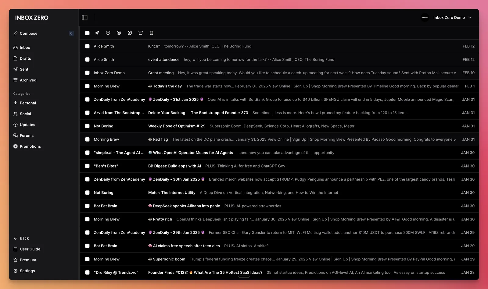 Inbox Zero 邮件客户端界面