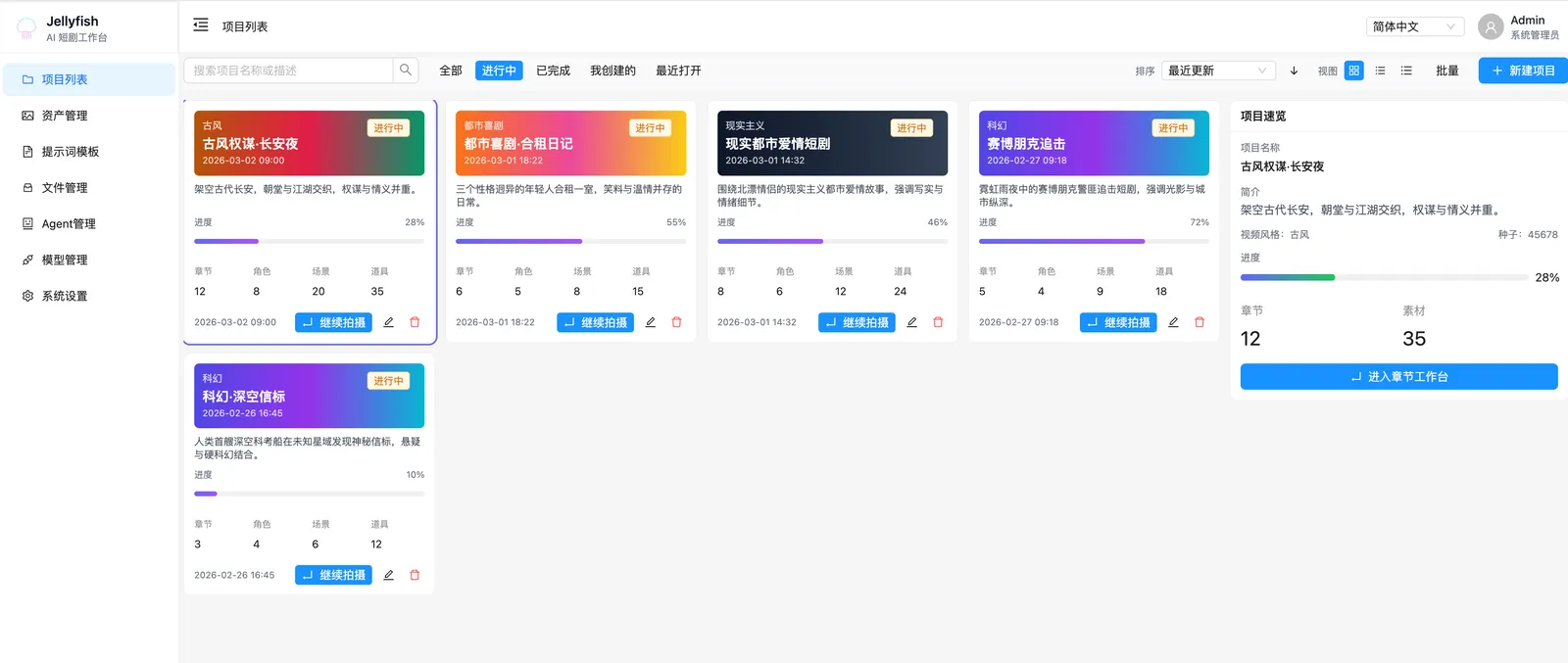 Jellyfish 项目总览界面