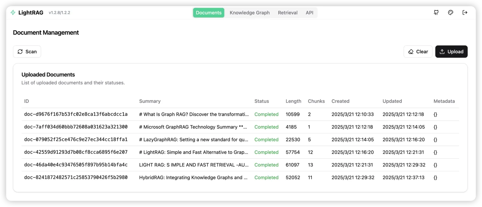 LightRAG Server 文档索引界面