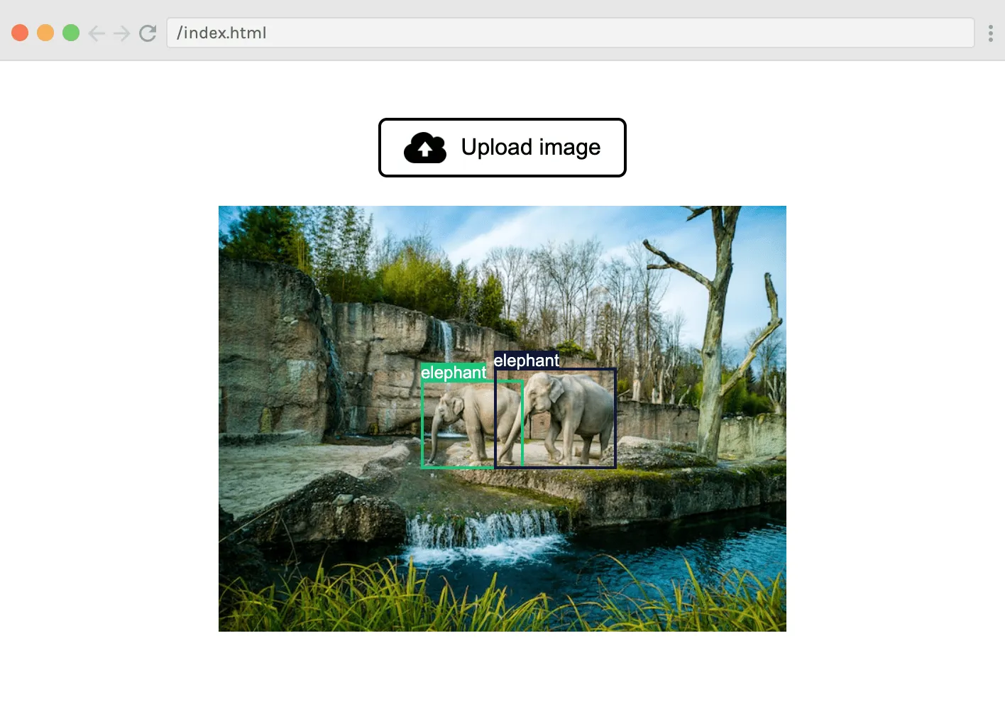 Transformers.js 浏览器目标检测大象结果
