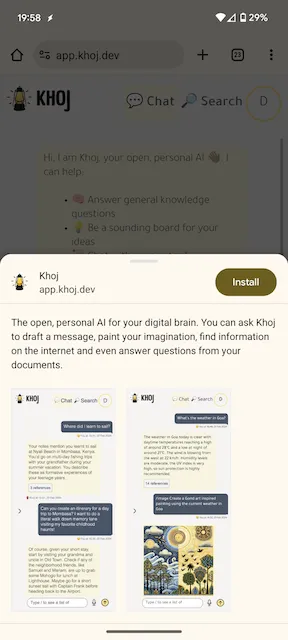 Khoj PWA 安装步骤二