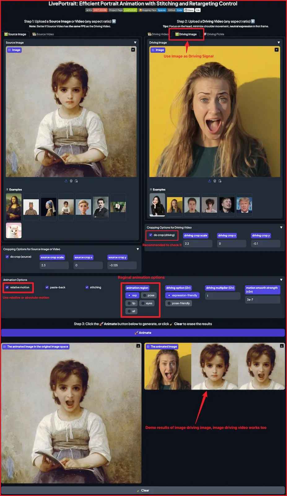 LivePortrait 图像驱动肖像动画界面