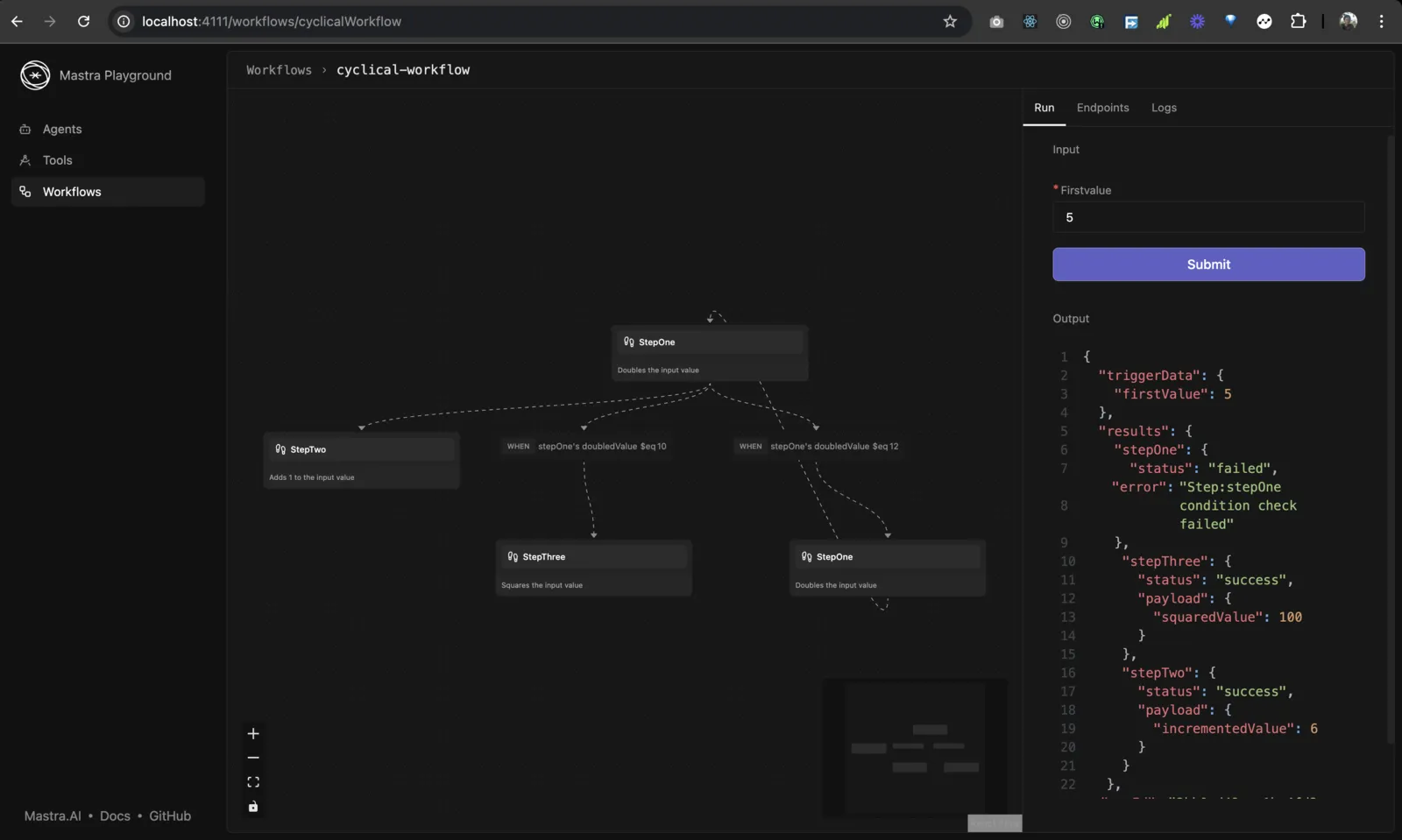 Mastra Workflow Playground