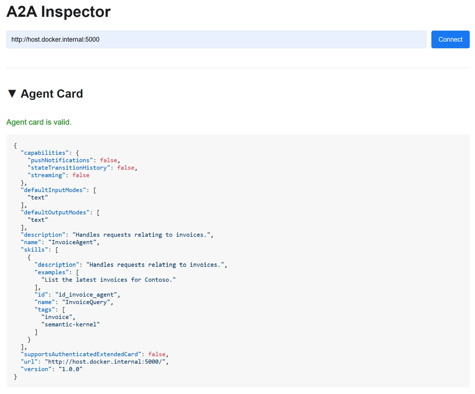 Semantic Kernel A2A Agent Card