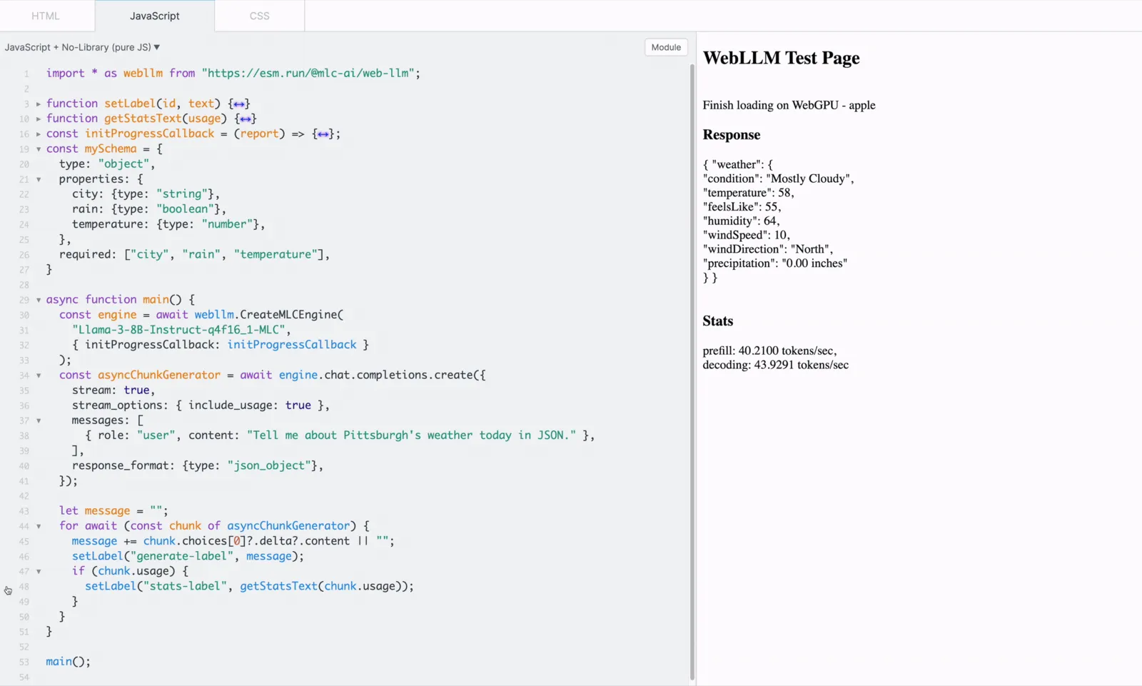 WebLLM 自定义 JSON Schema 演示