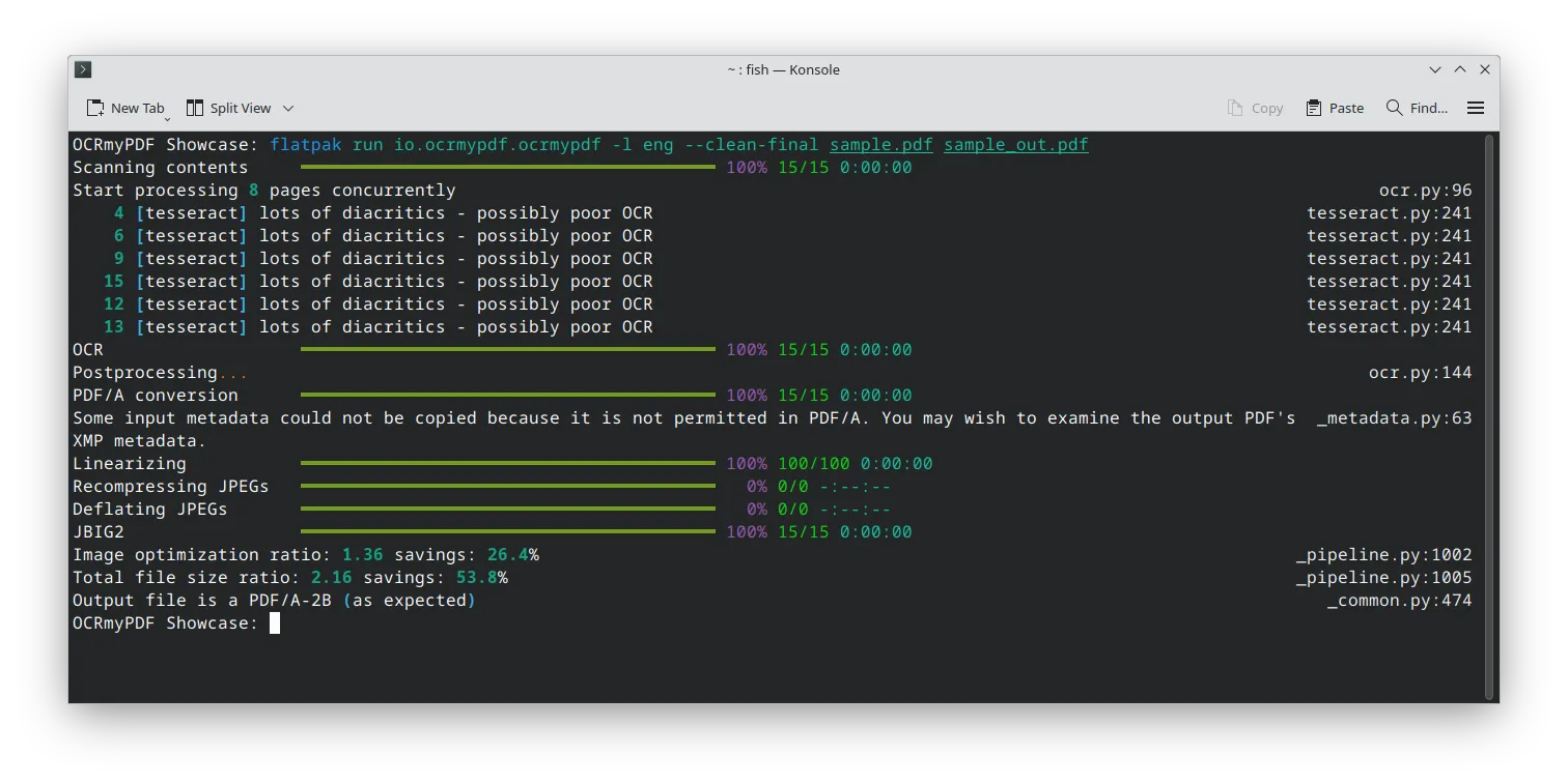OCRmyPDF Flatpak 操作界面