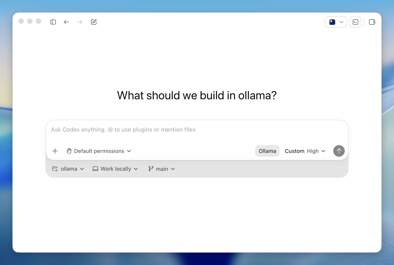 Codex 应用连接 Ollama 的主页界面