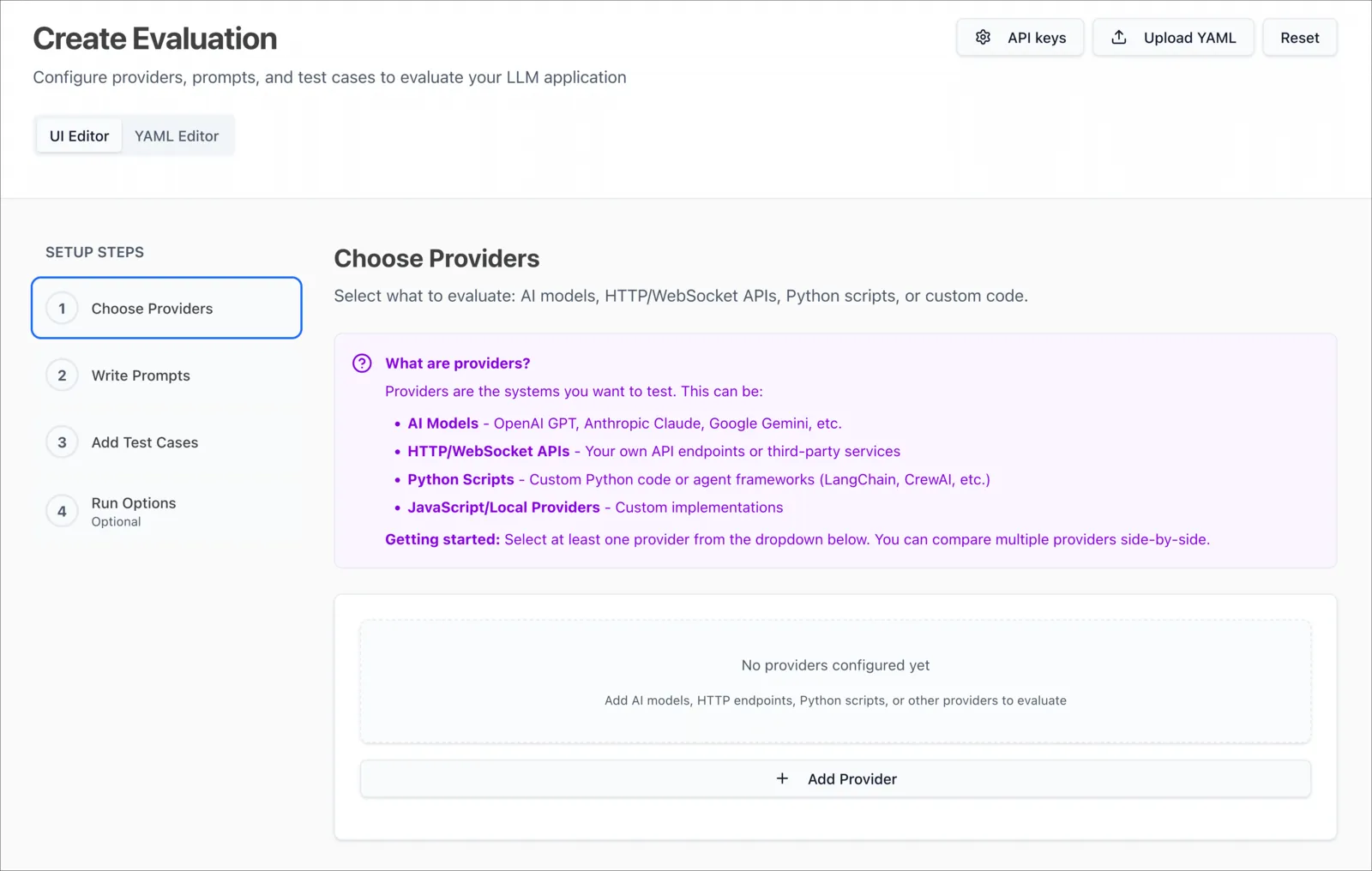promptfoo 评测配置界面