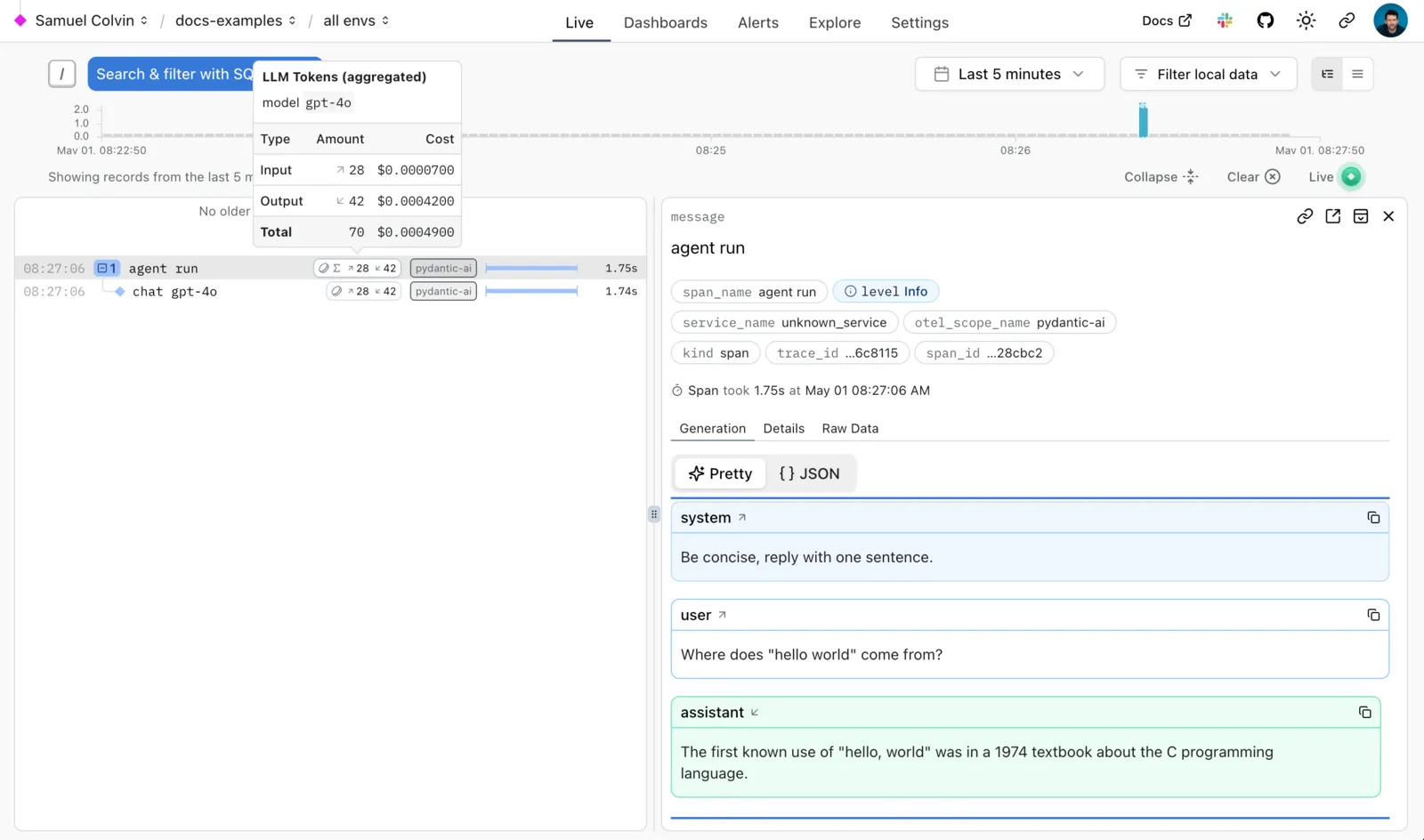 Pydantic AI Logfire Agent Trace