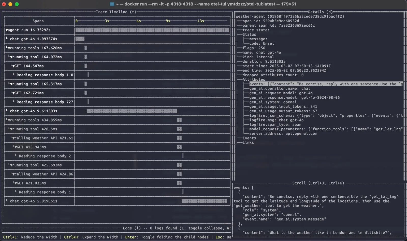 Pydantic AI OpenTelemetry 终端追踪
