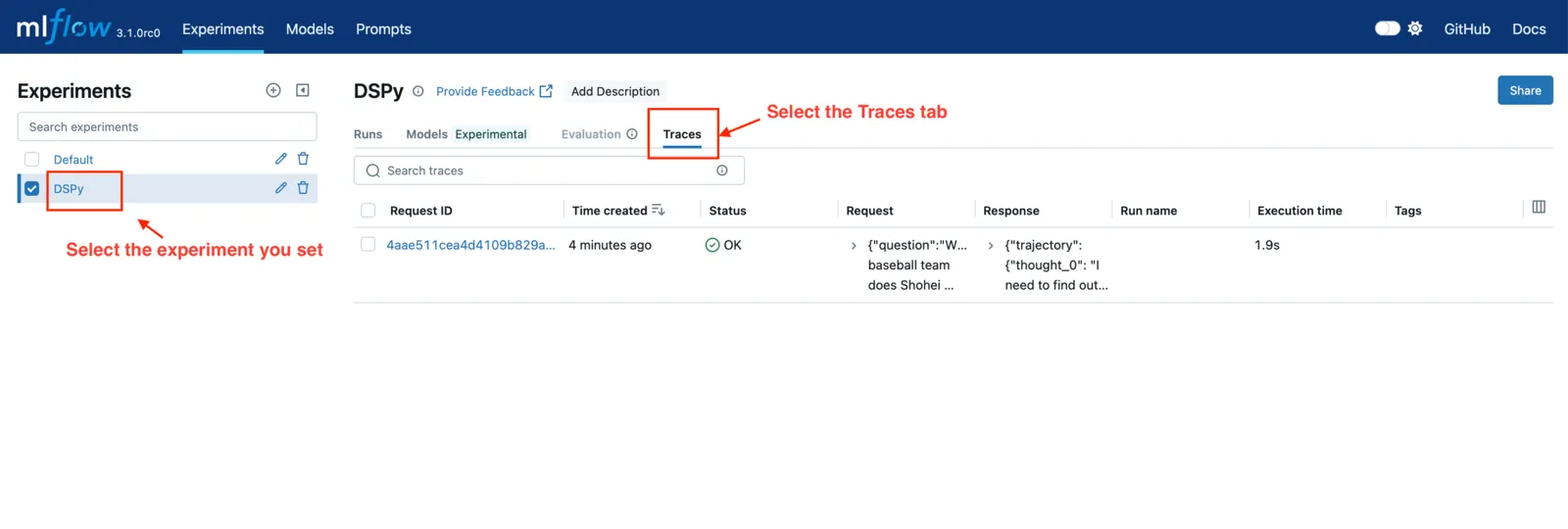 DSPy MLflow Trace 列表
