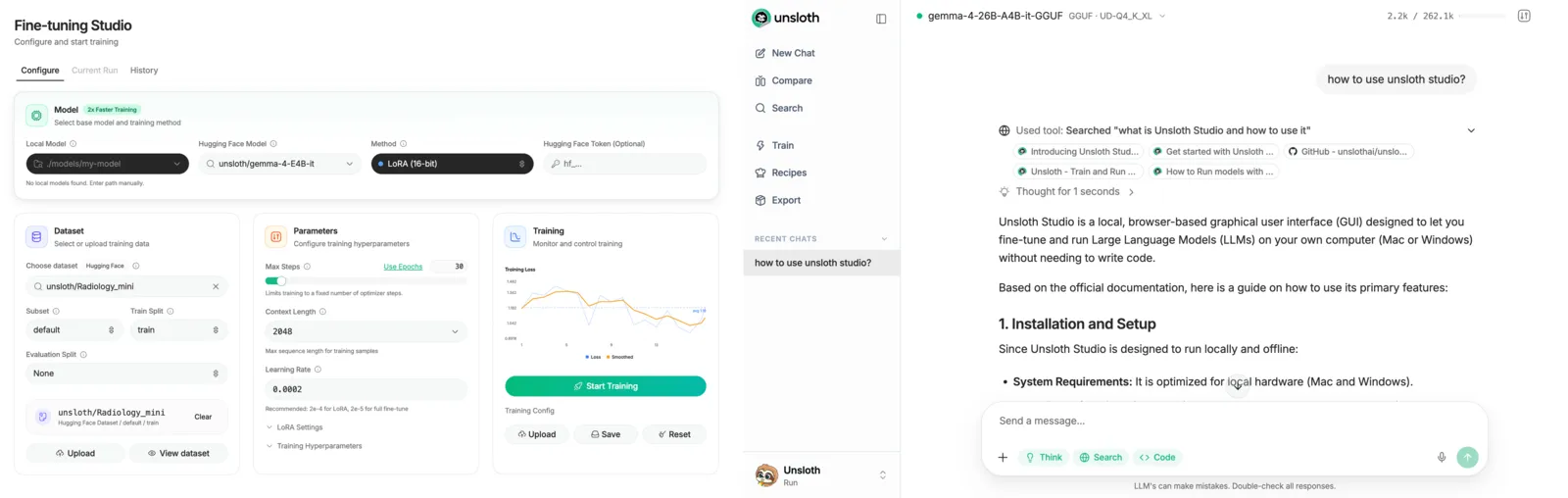 Unsloth Studio 首页界面