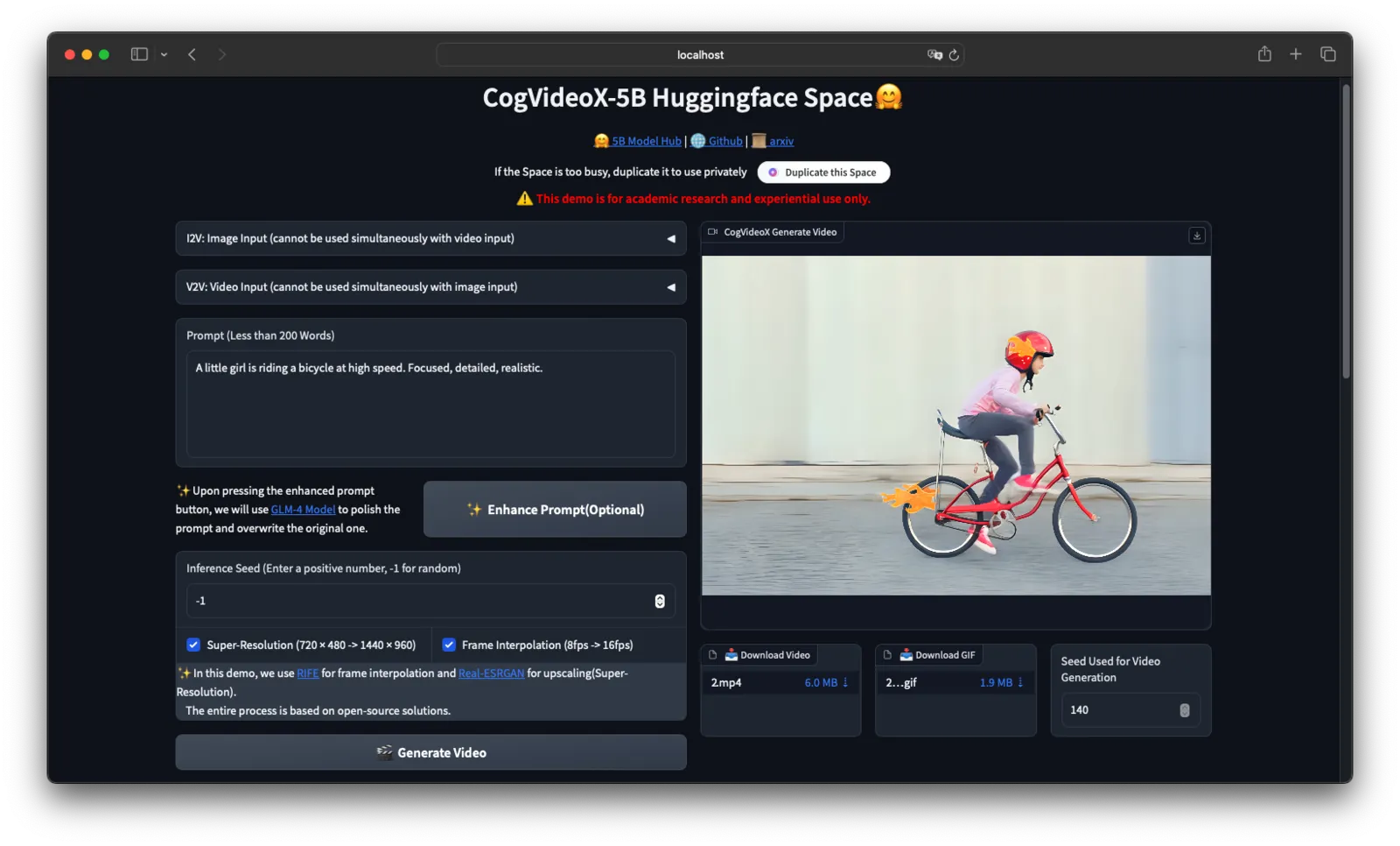 CogVideo Web Demo 操作界面